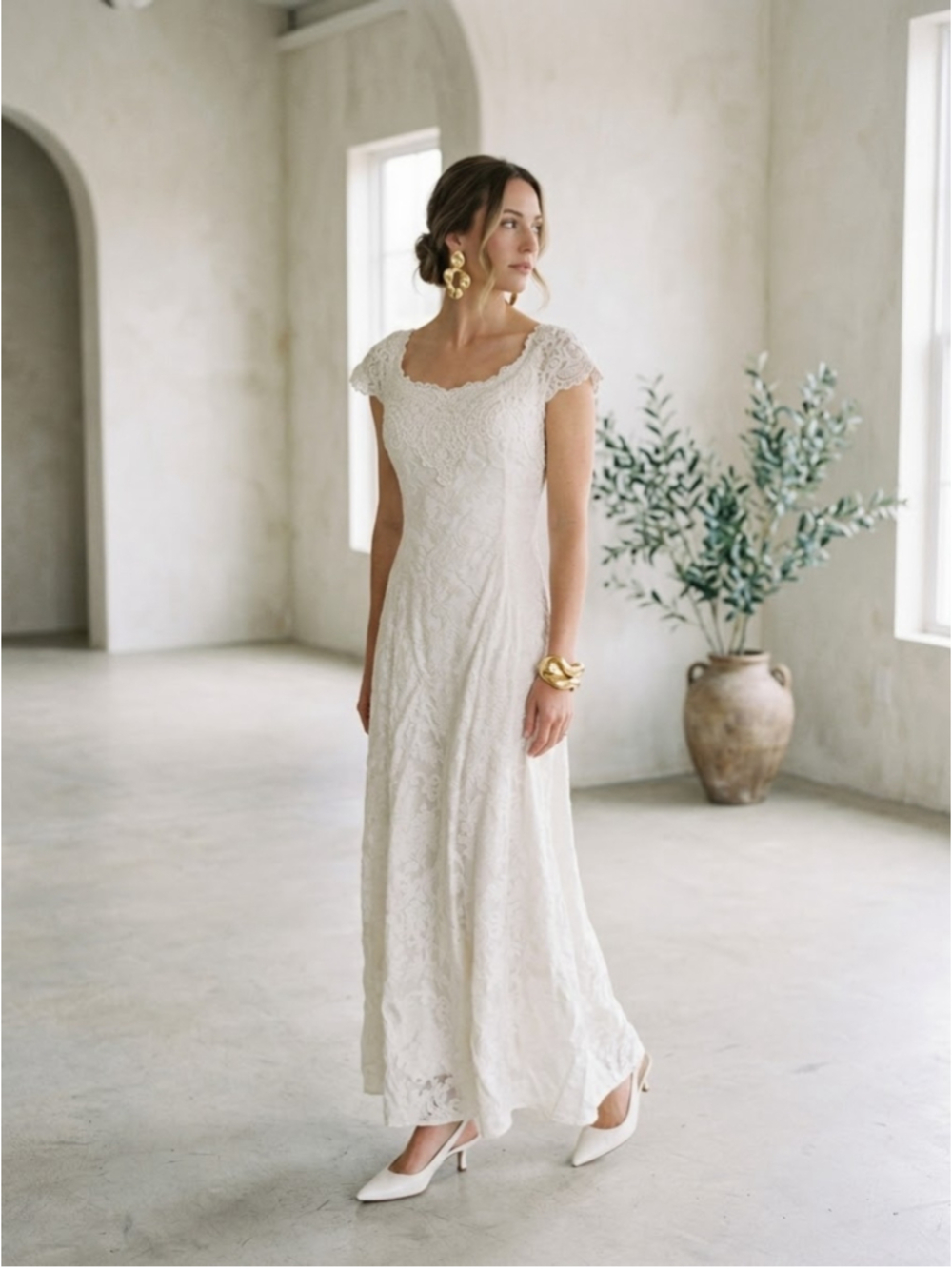 Vintage Scott McClintock Millennium 2000 Lace Maxi Dress 4 White Bridal Prom Y2K